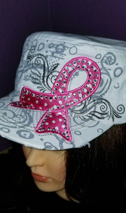 White and Pink Breast Cancer Awareness distressed hat