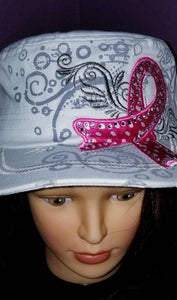 White and Pink Breast Cancer Awareness distressed hat