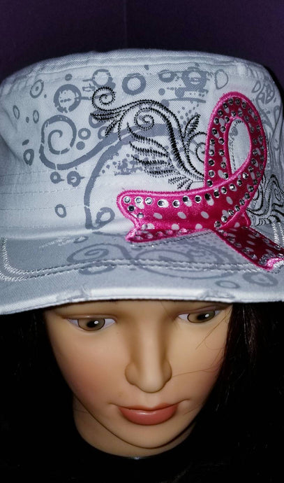 White and Pink Breast Cancer Awareness distressed hat