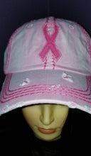 Load image into Gallery viewer, Pink Breast Cancer Awareness distressed hat