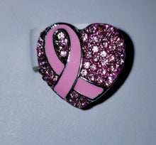 Load image into Gallery viewer, Pink Breast Cancer Awareness heart shaped earrings
