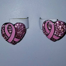 Load image into Gallery viewer, Pink Breast Cancer Awareness heart shaped earrings