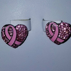 Pink Breast Cancer Awareness heart shaped earrings