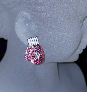 Pink Breast Cancer Awareness boxing glove shaped earrings