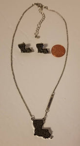 Stainless Steel Louisiana Pendant Necklace and earring set