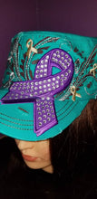 Load image into Gallery viewer, Turquoise and Purple Awareness distressed hat