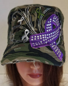 Camouflage and Purple Awareness distressed hat