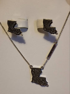 Stainless Steel Louisiana Pendant Necklace and earring set