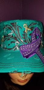 Turquoise and Purple Awareness distressed hat