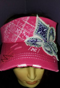 Pink and Purple Fleur De Lis distressed sun visor