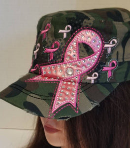 Camouflage and Pink Breast Cancer Awareness distressed hat