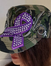Load image into Gallery viewer, Camouflage and Purple Awareness distressed hat
