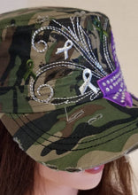 Load image into Gallery viewer, Camouflage and Purple Awareness distressed hat