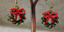 Load image into Gallery viewer, Christmas Wreath Earrings with Austrian crystals