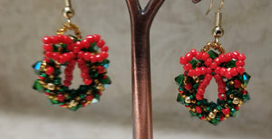 Christmas Wreath Earrings with Austrian crystals