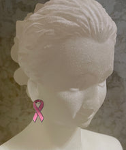 Load image into Gallery viewer, Pink Breast Cancer Awareness Ribbon shaped earrings
