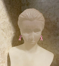 Load image into Gallery viewer, Pink Breast Cancer Awareness Ribbon shaped earrings
