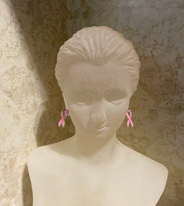 Pink Breast Cancer Awareness Ribbon shaped earrings