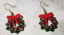 Load image into Gallery viewer, Christmas Wreath Earrings with Austrian crystals