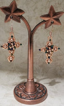 Load image into Gallery viewer, Petite Rose Gold Cross earrings with Austrian glass pearls