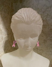 Load image into Gallery viewer, Pink Breast Cancer Awareness Ribbon shaped earrings